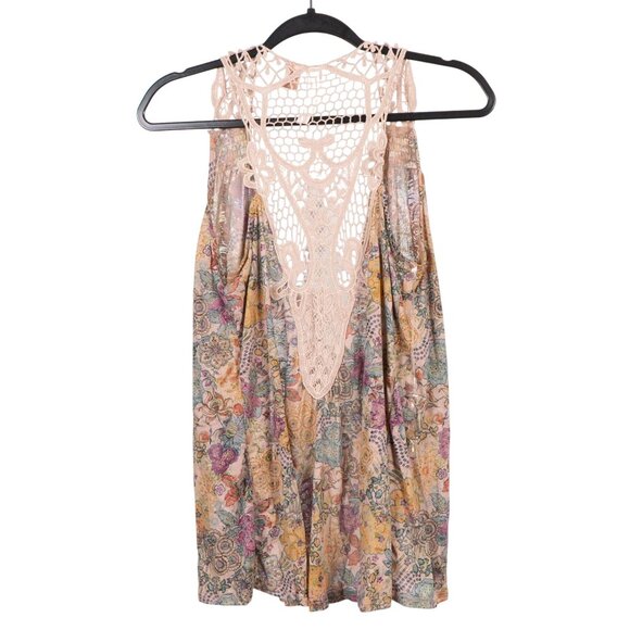Eyeshadow Vest XL Womens NEW Floral Lace Back Sleeveless Boho Tan Cream - Picture 6 of 6